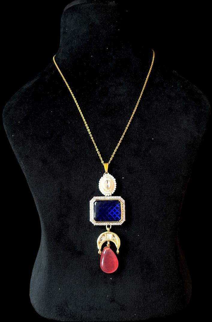 AD with Monalisa Stone Kundan Meenakari Pendant with Earring Set