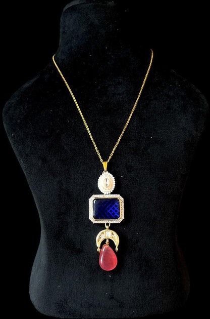 AD with Monalisa Stone Kundan Meenakari Pendant with Earring Set