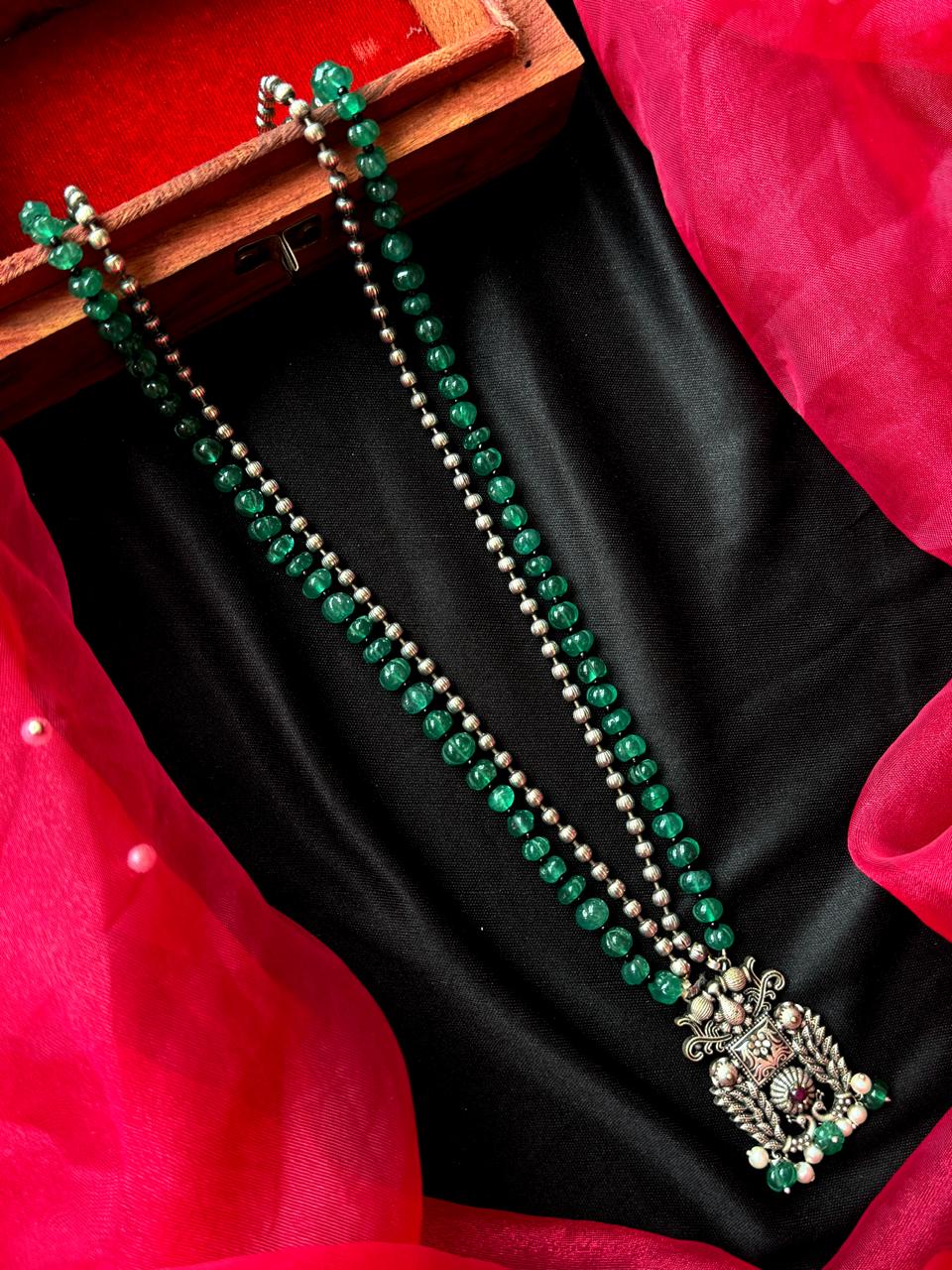 Monalisa Pumpkin Beaded Oxidized pendant Chain Necklace