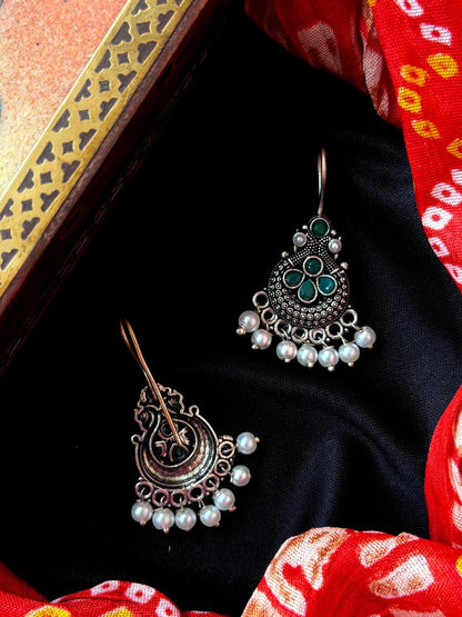 Monalisa Stone Black Polish Oxidized Earring
