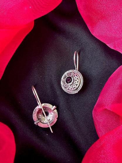 Monalisa Stone Oxidized Round Earring