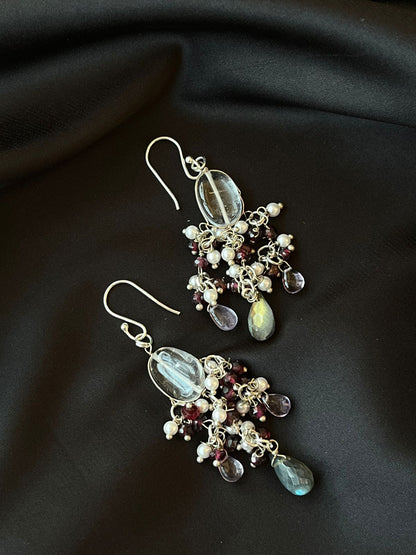 Sapphire stone Beaded 92.5 Silver Earring