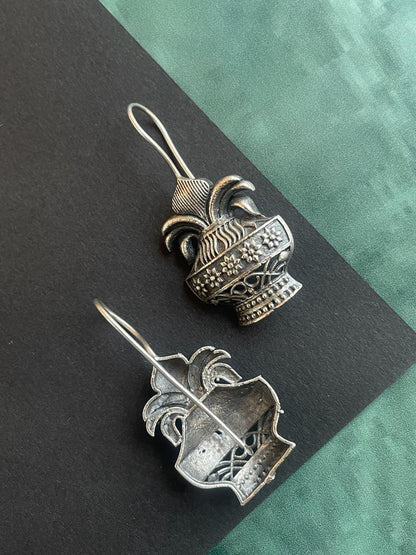 Oxidized Silver Kalash Design Drop Earring