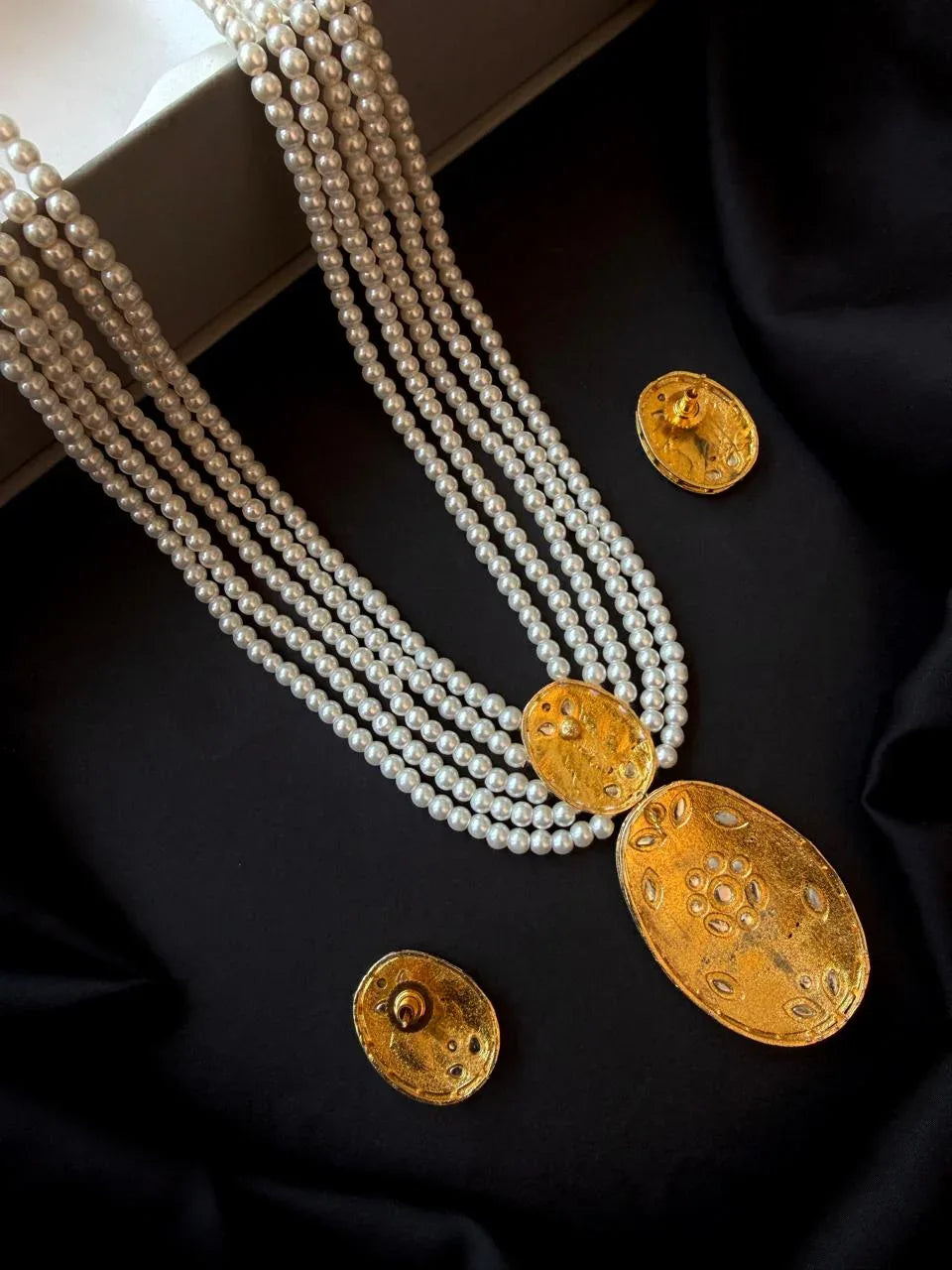 Meenakari Pendant Beaded Mala Necklace with Earring set