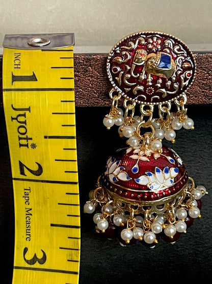 Elephant Top Meenakari Jhumka Earring