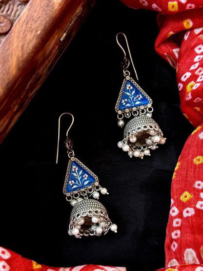 Hand Painted Top with Oxidized Jhumki Earring