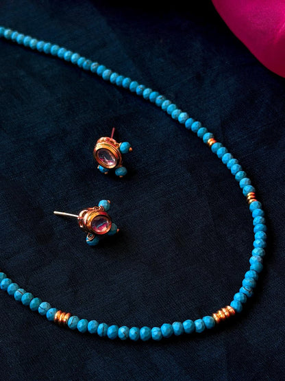 Stones Beads Single Layer Mala with Kundan Earring