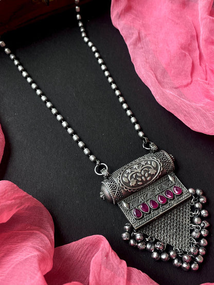 Oxidized Black Polish Pendant Chain Necklace