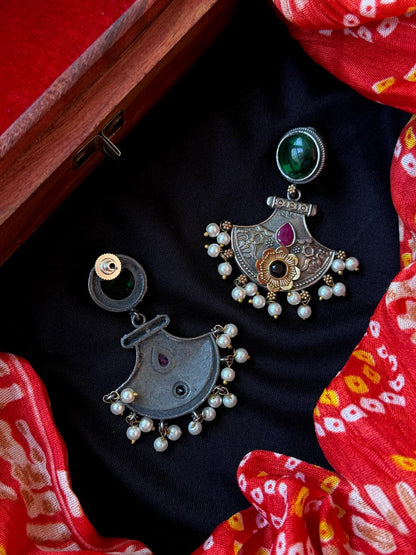 Dual Tone Peacock Pendant Chain Necklace with Earring set