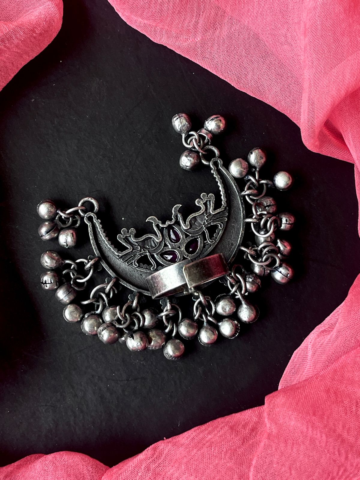 Black Polish Chandbali Ring