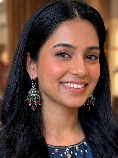 Stone Beaded Partywear Oxidized Jhumki Earring