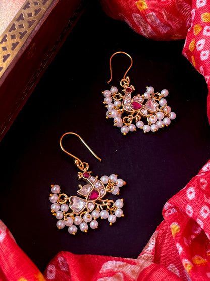 Pachi Kundan Beaded Bird Shape Earring