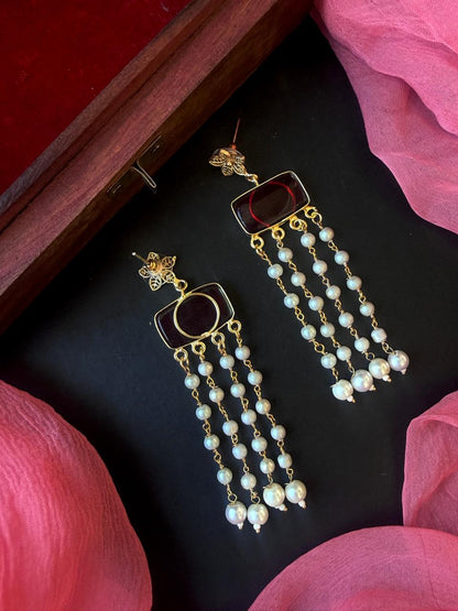 Monalisa Stone Beaded Latkan Golden Earring