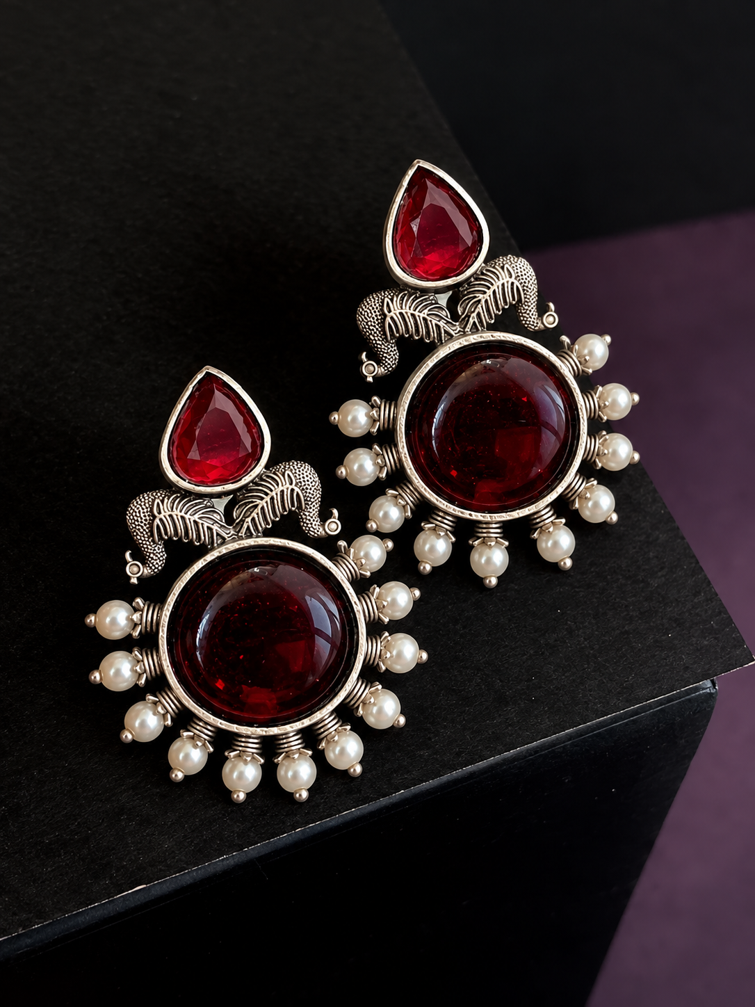 Silver Replica Big Monalisa Stone Circular Stud Earring