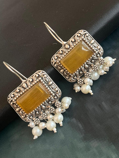 Monalisa Stone Silver Replica Baeded Earring
