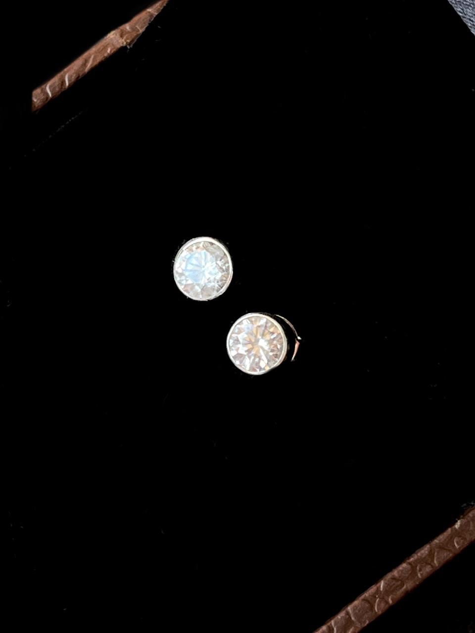 AD Stone Silver Round Stud Earring