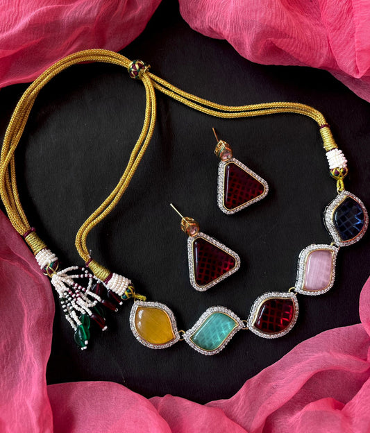 AD and Monalisa Stone Choker with Earring Set