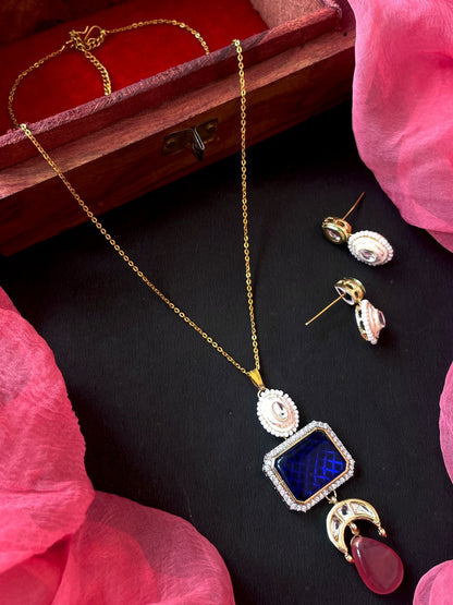 AD with Monalisa Stone Kundan Meenakari Pendant with Earring Set