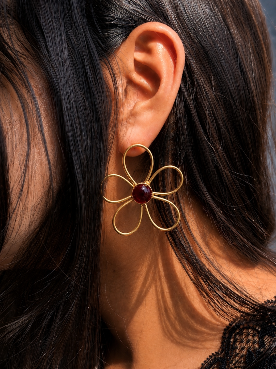 Monalisa Stone Flower Brass Stud Earring