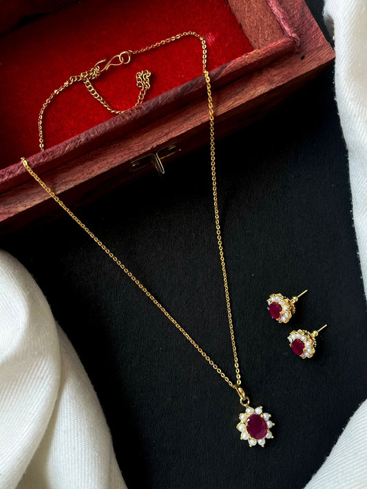 Ad stone with Pearl Pendant and Earring set