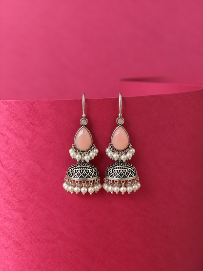 Monalisa Stone top with black polish jhumki Earring