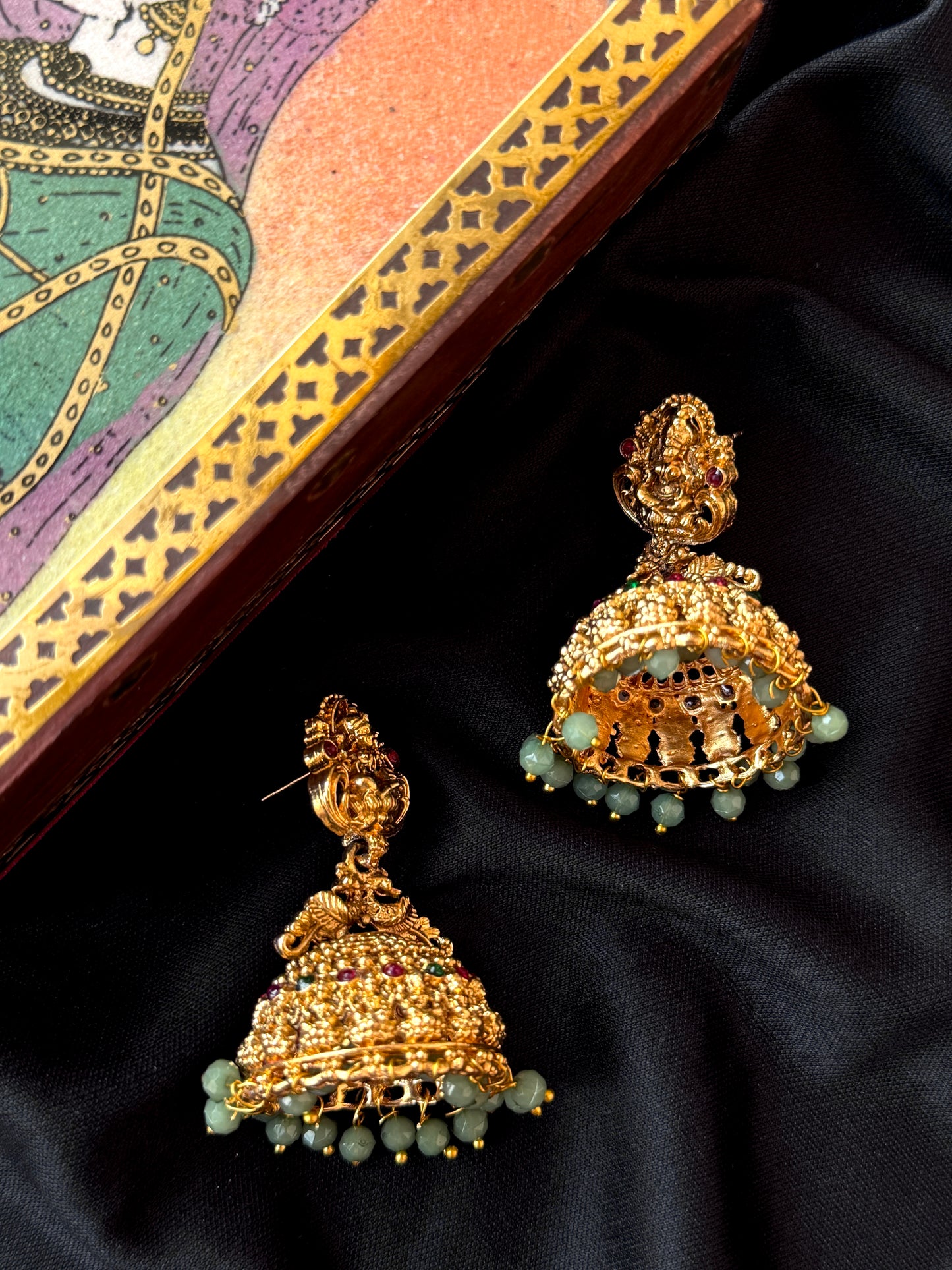 Matt Finish Partywear Golden Temple Earring