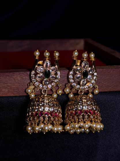 AD Stone Matt Finish Golden Temple Earring