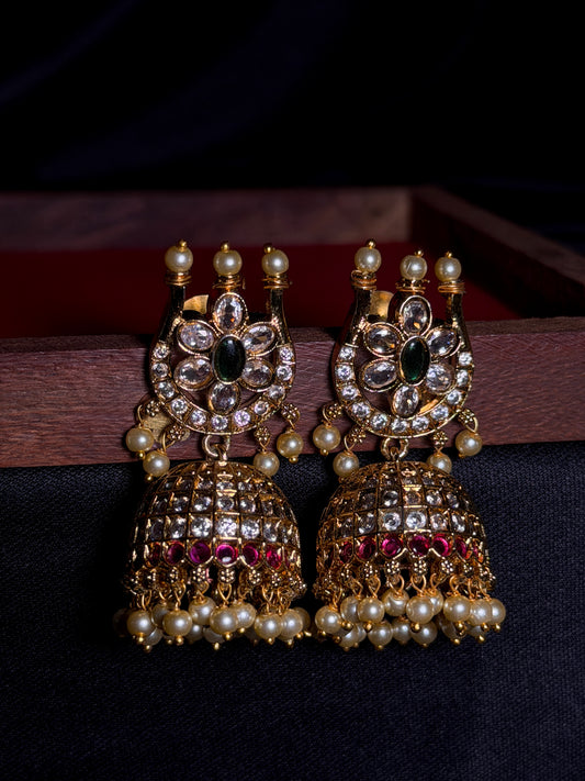 AD Stone Matt Finish Golden Temple Earring
