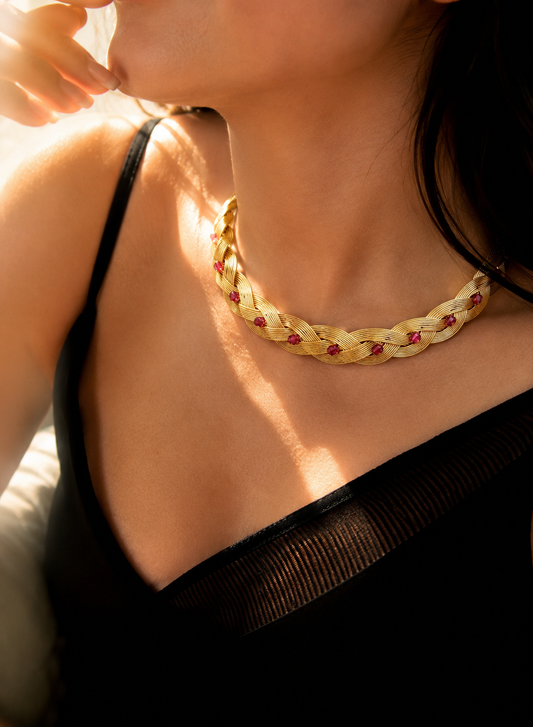 Semi Precious Stone Golden Neck Hasli