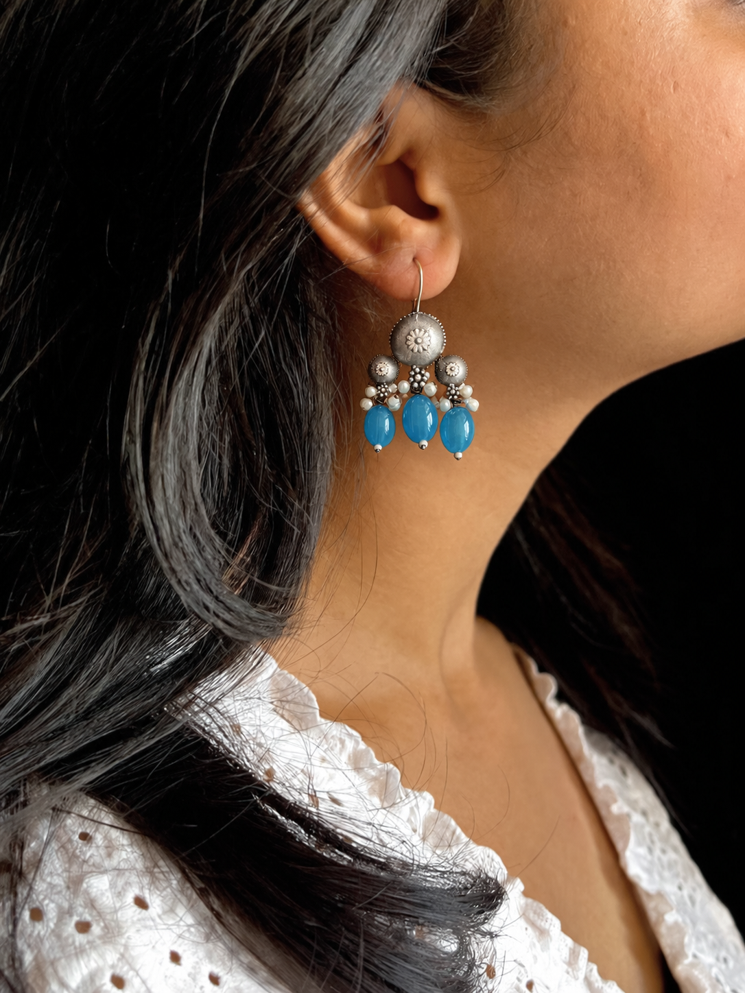 Monalisa Stone Oxidized Stud Earring