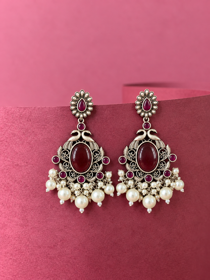 Ethnic Party wear Oxidized Drop earring with stone and beads