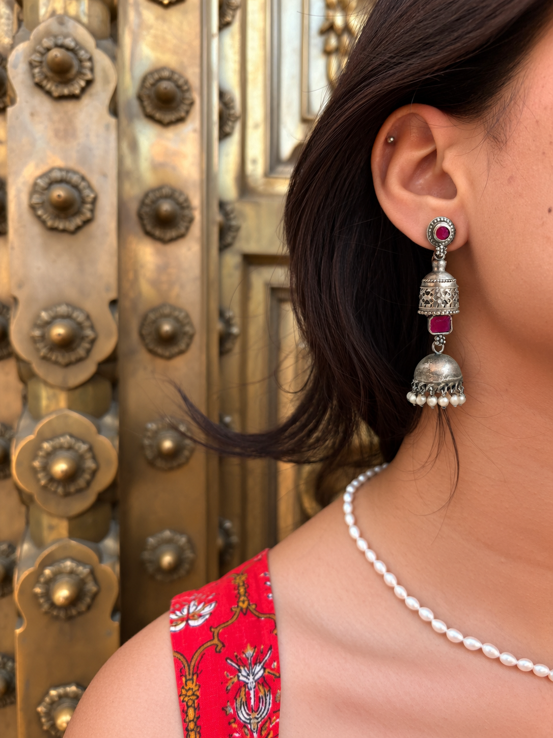 Oxidized Jhumki with Monalisa Stone Top Antique Look Earring