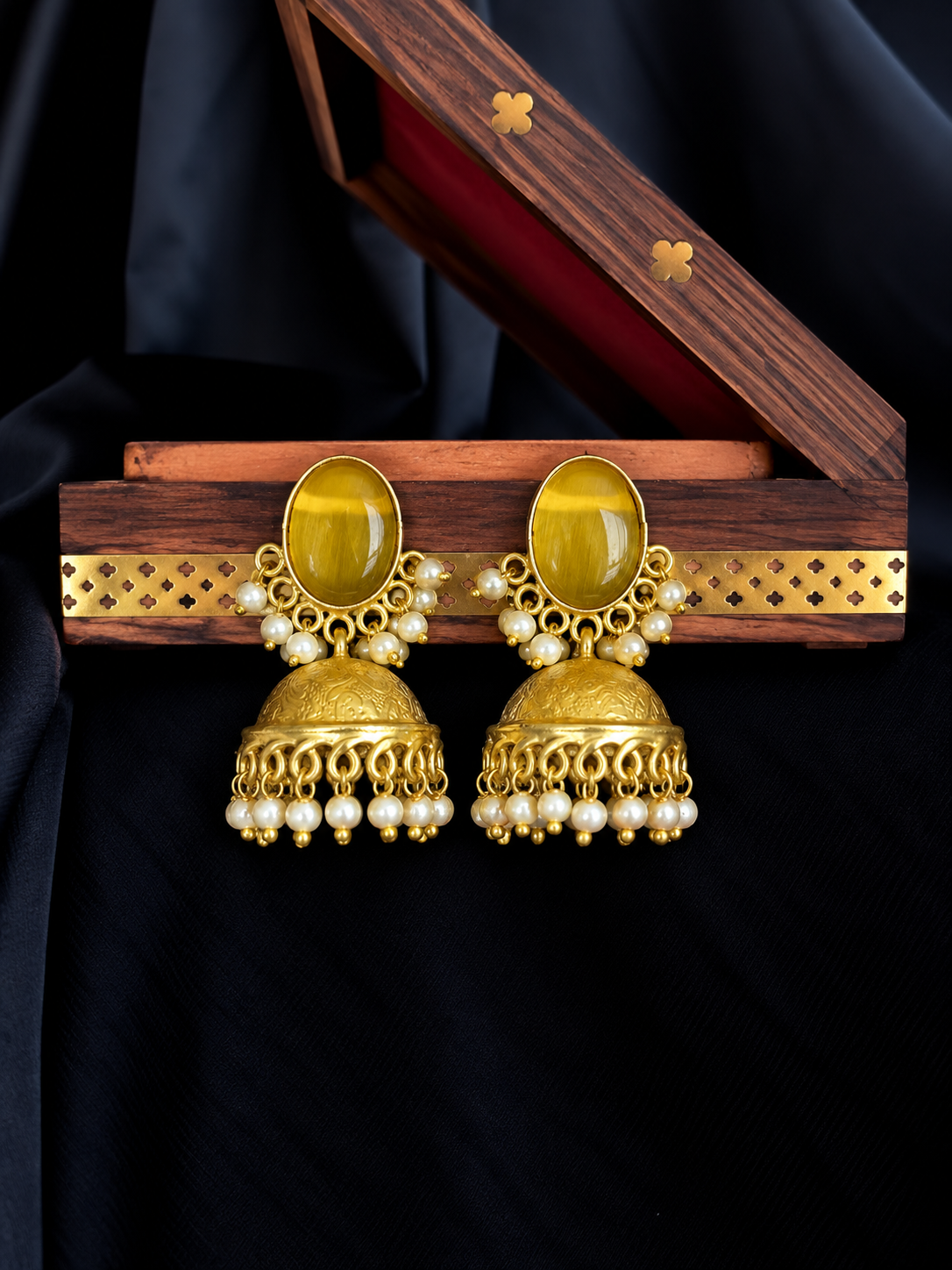 Monalisa Stone Top and Golden Jhumki Earring