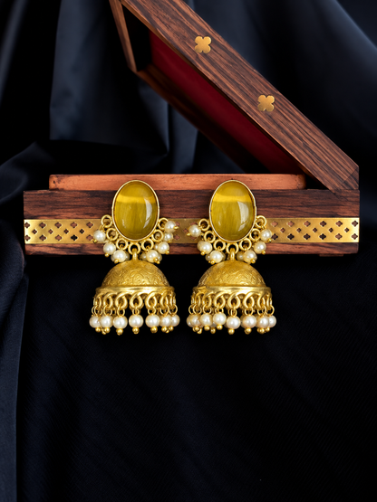 Monalisa Stone Top and Golden Jhumki Earring