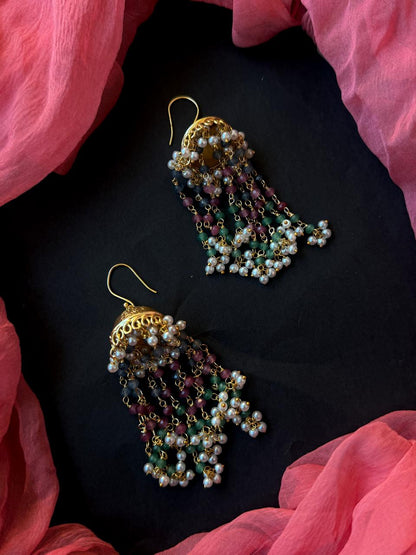 Beads Latkan Golden Jhumki Partywear Earring