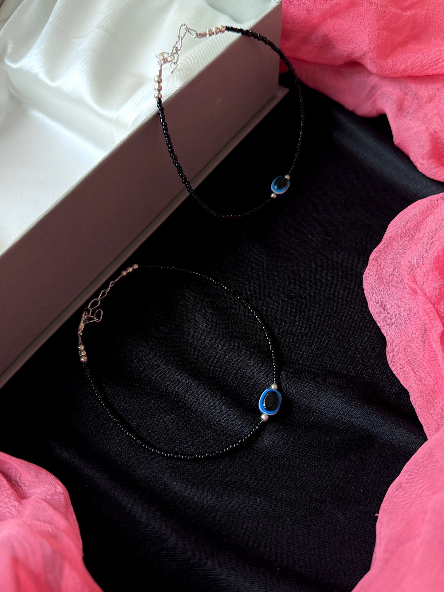 Black Beded Evel Eye Anklet

