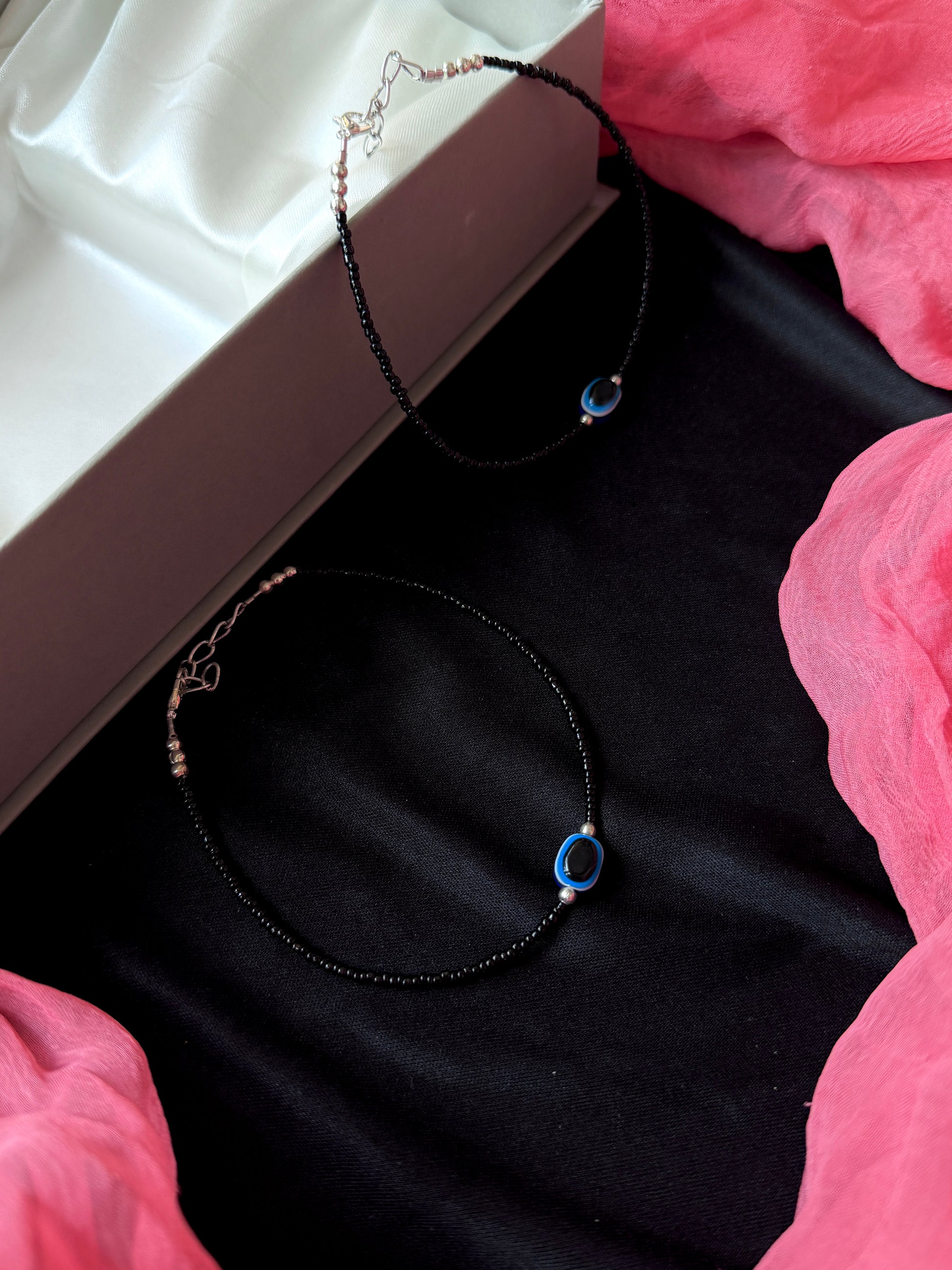 Black Beded Evel Eye Anklet

