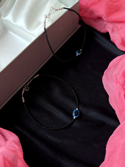 Black Beded Evel Eye Anklet

