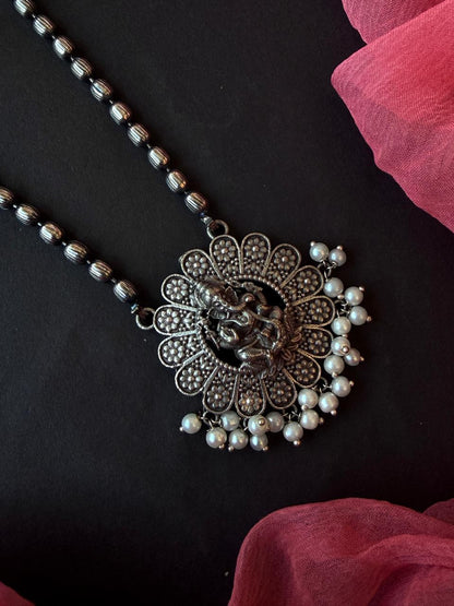 Black Polish Oxidized Ganeshji Pendant Earring set