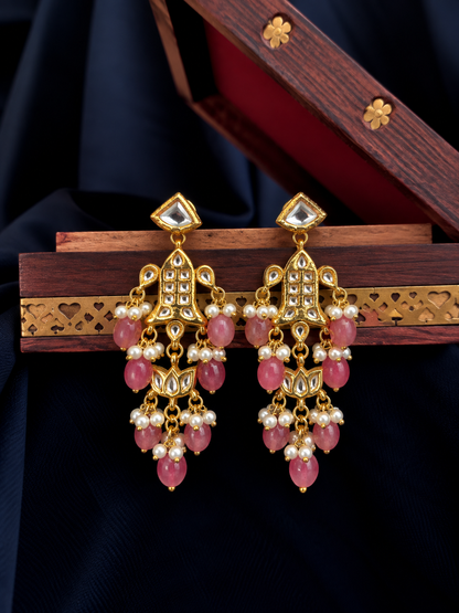Glass Jade Stone with Kundan and Cheer Partywear Earring