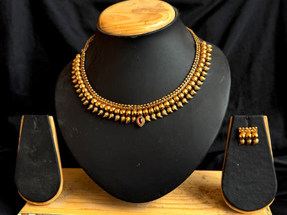 Matt Gold Finish Choker Necklace with Earring set