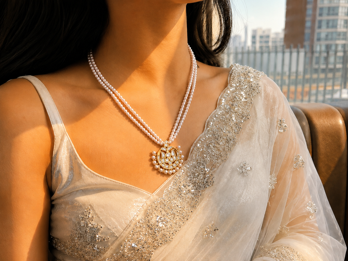 Pachi Kundan Pendant Pearl Mala Necklace