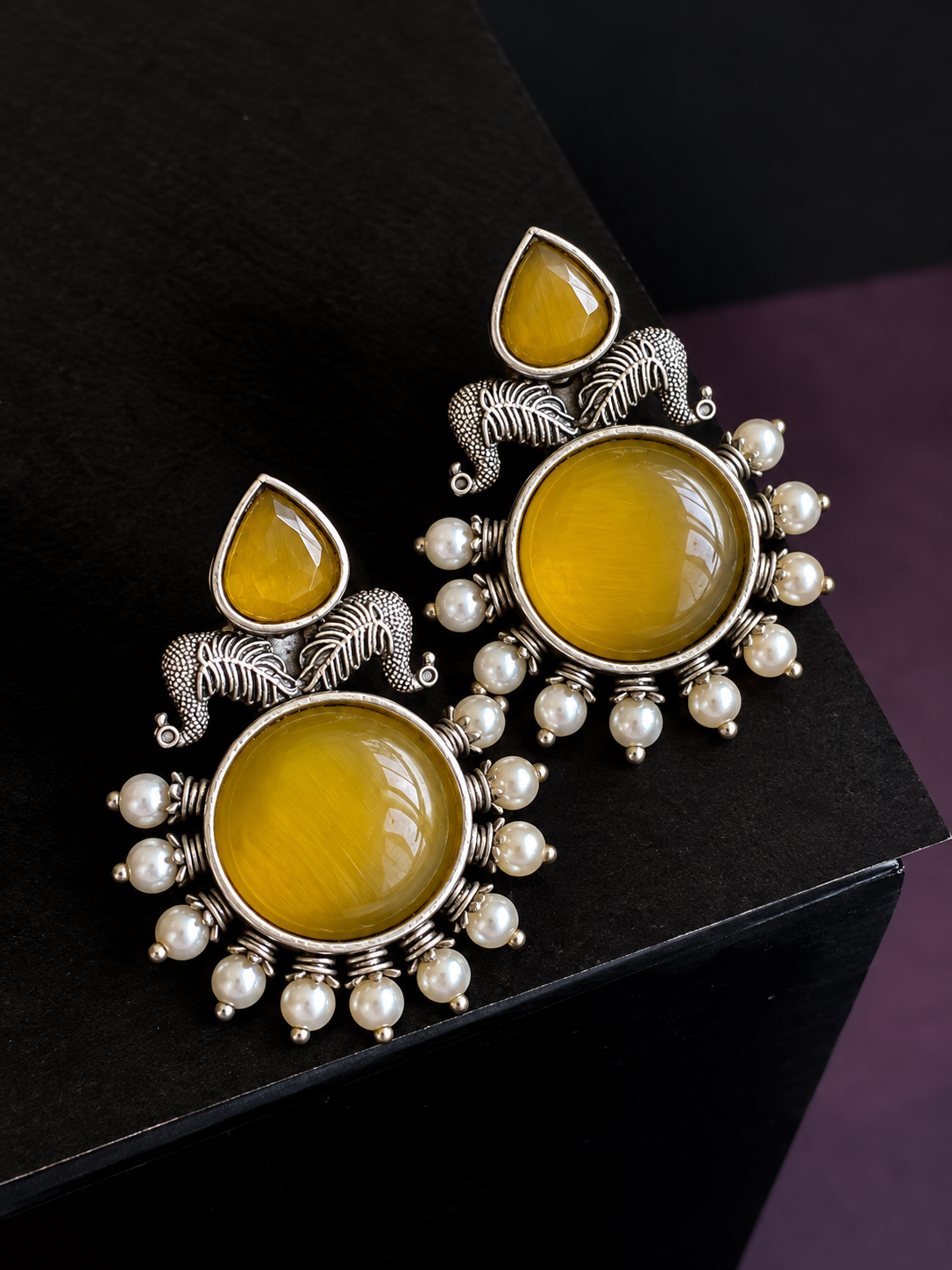 Silver Replica Big Monalisa Stone Circular Stud Earring