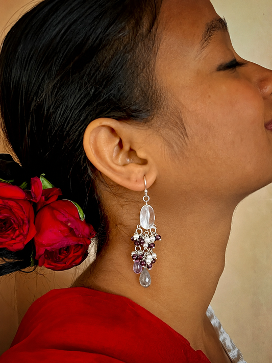 Sapphire stone Beaded 92.5 Silver Earring
