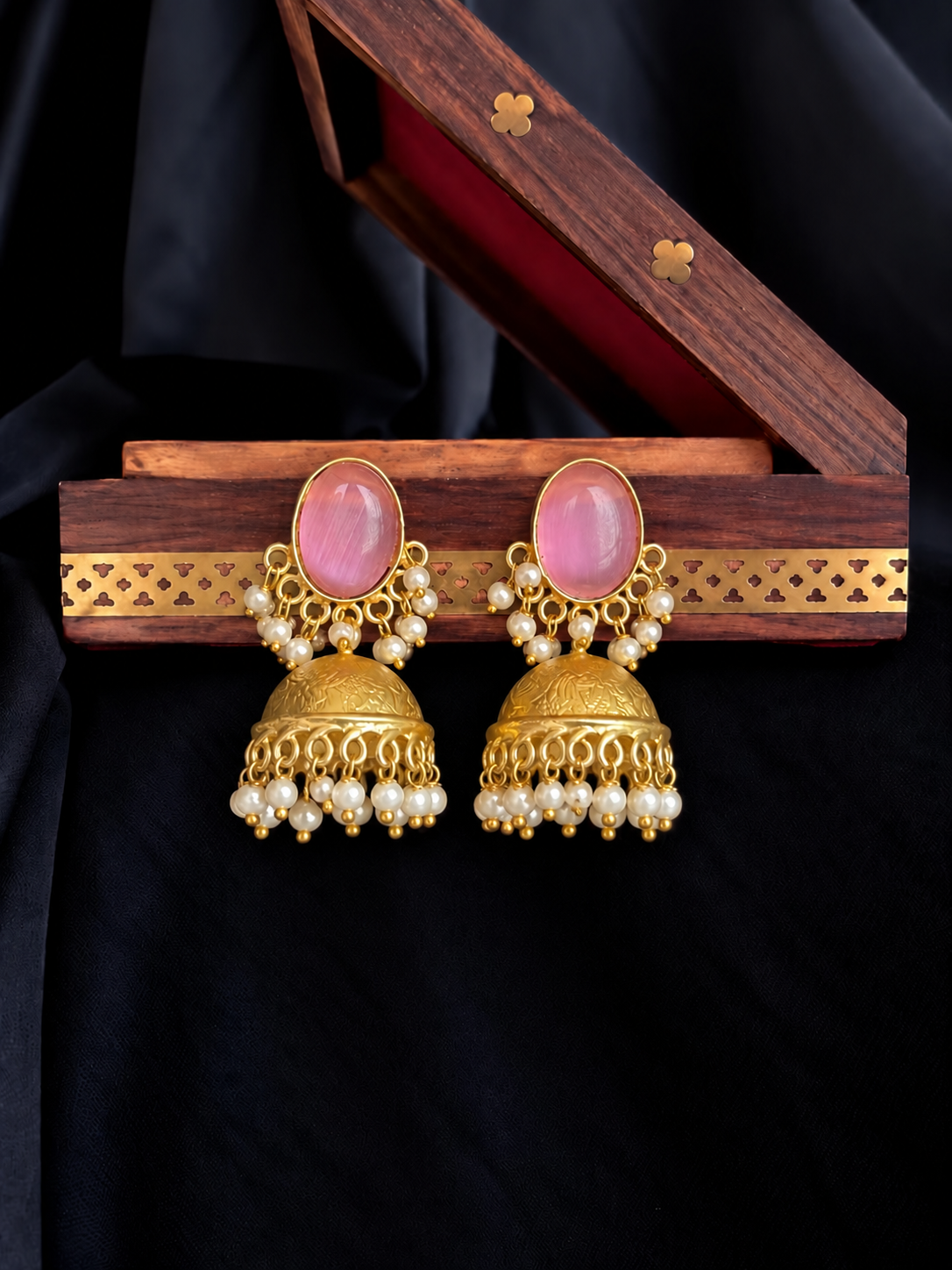 Monalisa Stone Top and Golden Jhumki Earring