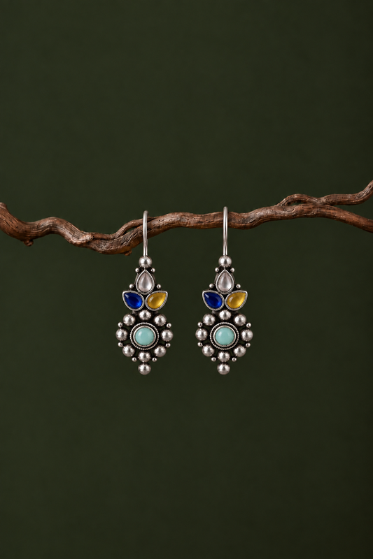 Oxidized Monalisa Stone Light weight Earring
