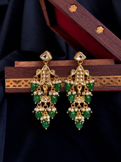 Glass Jade Stone with Kundan and Cheer Partywear Earring