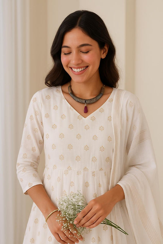 Dual Tone Choker with Earring Set