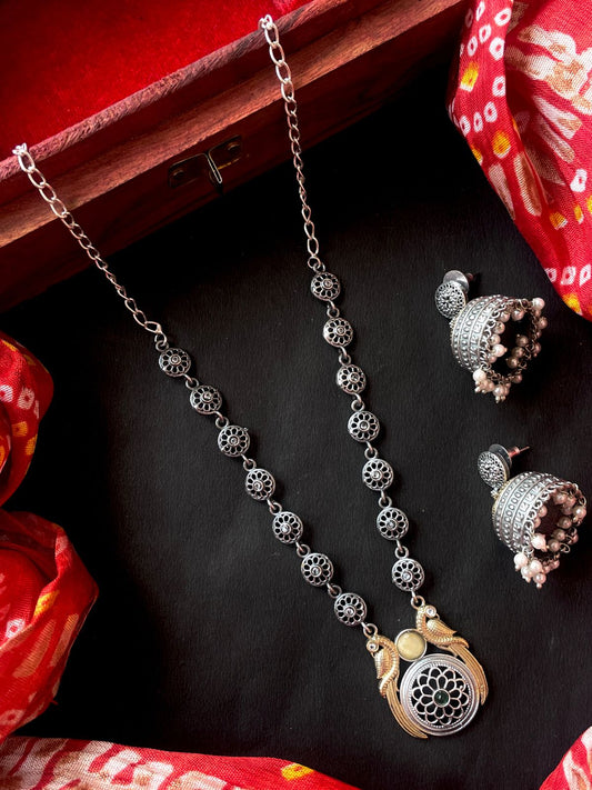 Dual Tone Necklace with Earring Set