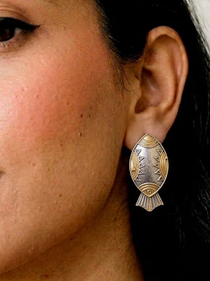 Dual Tone Fish Shape Stud Earring